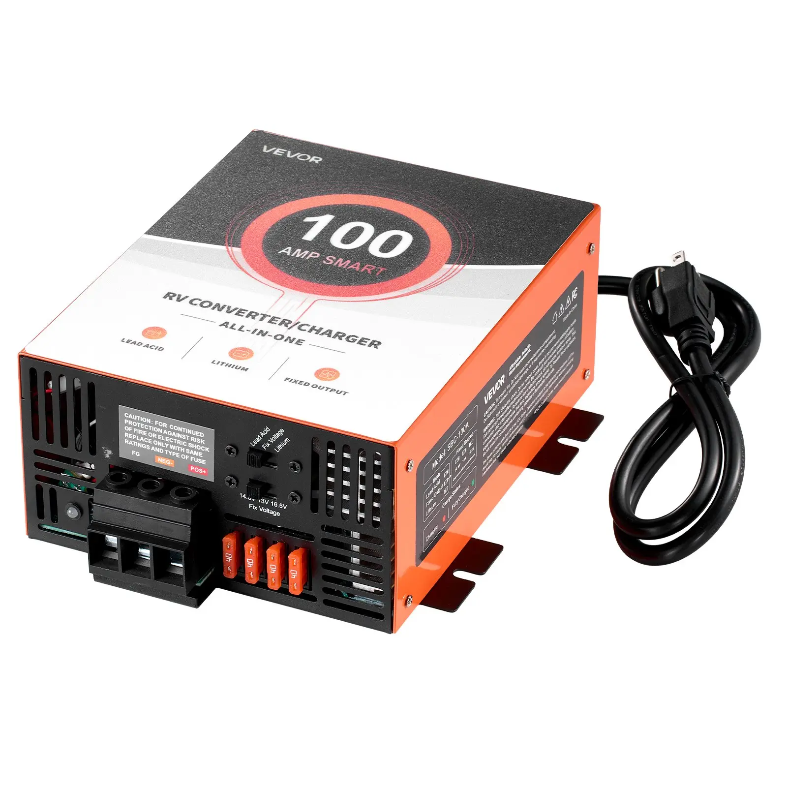 VEVOR RV Power Converter, 100 Amp, 110V AC to 12V DC RV Converter Battery Charger, Multi Stage Smart Charging, 13V to 16.5V Operating Range, Compatible with Lithium Lead Acid Battery, for Camper