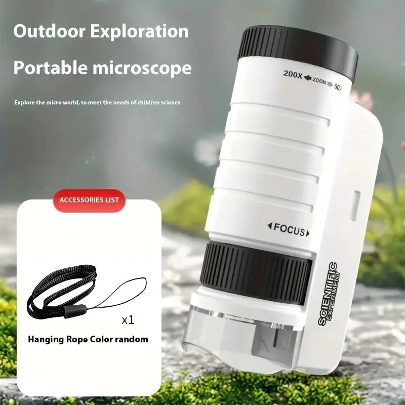 Unisex Handheld Optical Glass Microscope for Kids & Teenagers - 200X Portable HD STEM Toy with Storage Bag, Boosts Focus & Curiosity, Ideal for Learning Experiments, Children's Day Gift
