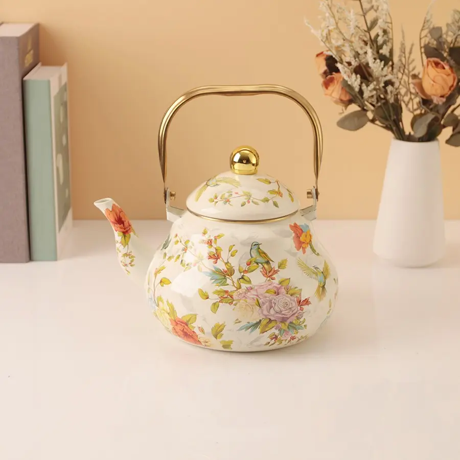 Bohemian Thickened Enamel Teapot, 50.72oz/67.63oz/84.54oz, Ideal for Boiling Water, Brewing Tea, Making Milk Tea, Compatible with Induction and Gas Stoves