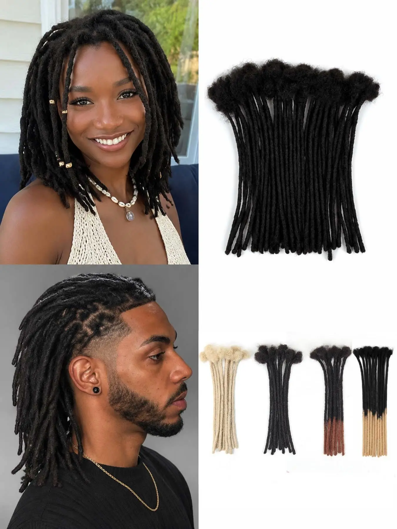 0.6cm Thickness 8-10 Inch Loc Extensions Human Hair 100% Real Human Hair Dreadlock Extensions for Man/Women Full Head Handmade Can Be Dyed and Bleached Soft Dreadlocks Extensions 10 Strands Natural Looking