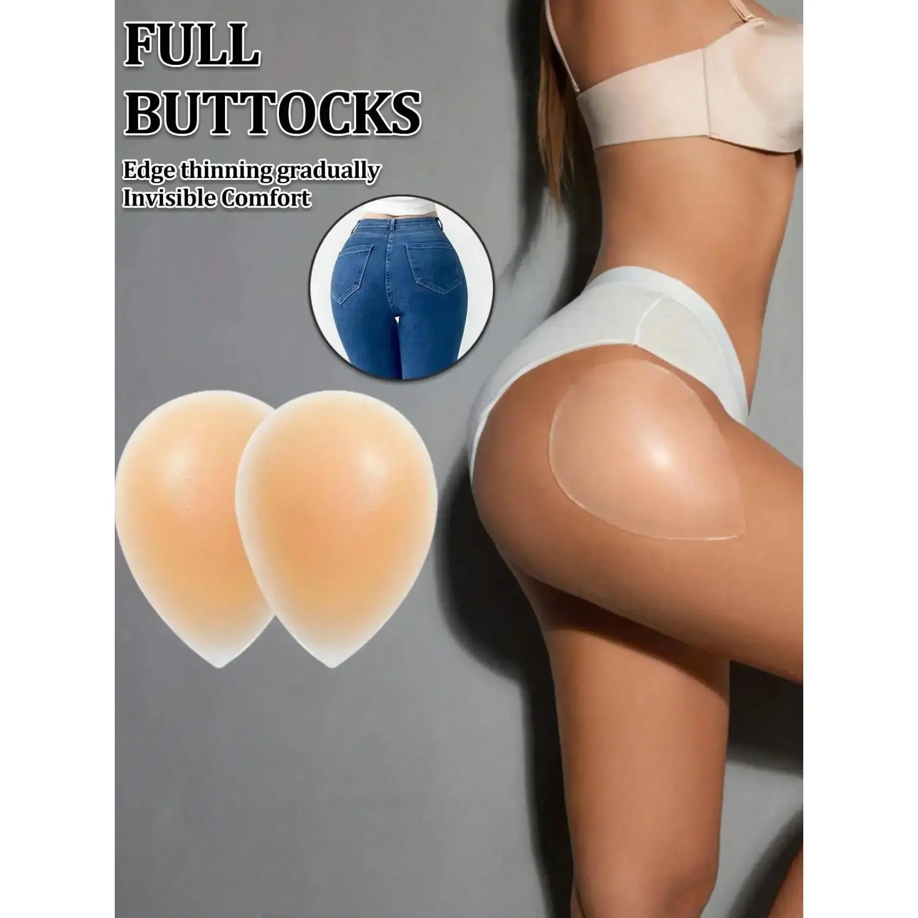 Women's Thick Adhesive Hip Pads, 1 Pair Butt Enhancer Inserts, Body Shaping Underwear Accessories Pads for a Natural Look, for Jeans, Dresses & Yoga, Nude