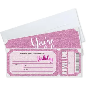 20 Pcs Pink Birthday VIP Ticket Invites With Envelopes For Girls Birthday Party Favors and Supplies, 3 X 8 In A03