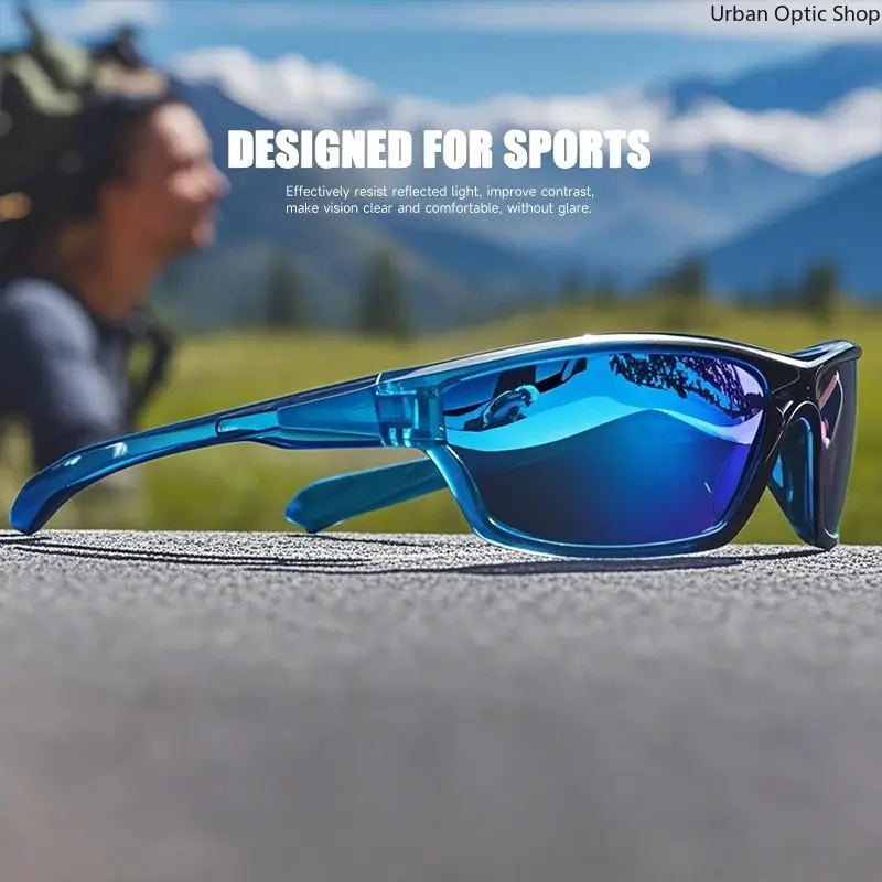 XUH Polarized Wrap-Around Sports Sunglasses for Men - Blue Mirror UV400 Dark Lenses, Ideal for Fishing, Surfing, Outdoor Activities, Dark-Lensed Men's Sunglasses, Polarised Men's Sunglasses