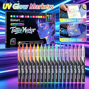 18-Piece UV Glow Tattoo Markers, Soft Nylon Tips, Fluorescent Under UV Light, Ideal for Skin, Paper, Glass, Creative Art Set