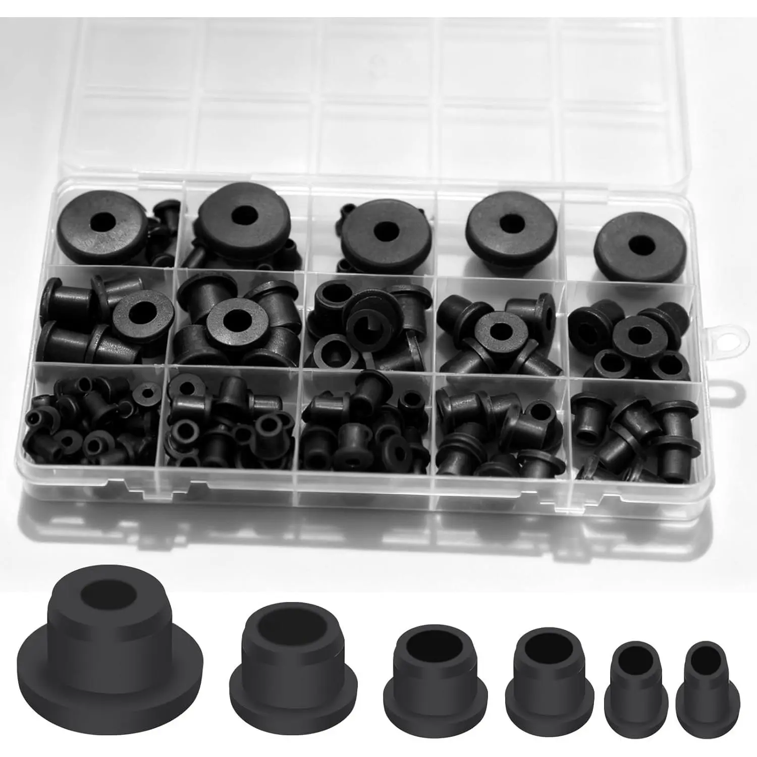 115 count T-Type  Rubber Grommet Kit, 6 Sizes Bushings for Wiring, T-Type Design Grommets for Hydroponics, Valve & Pipe Repair,  Protection in Automotive, Gardening & Industrial Use