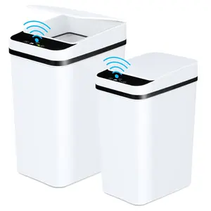 Bathroom Trash Cans with Lid 2 Pack Touchless Automatic Motion Sensor 2.2 Gal & 4 Gal Small Garbage Can, Smart Electric Narrow Garbage Bin  Bedroom Office Kitchen (White)