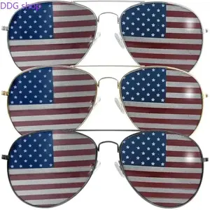 2026 3 Pcs July 4th American Flag Sunglasses, Fourth of July Patriotic Sunglasses with Gold Silver and Black Frame, Red White Blue American Glasses for 4th of July Accessories, Party Favor