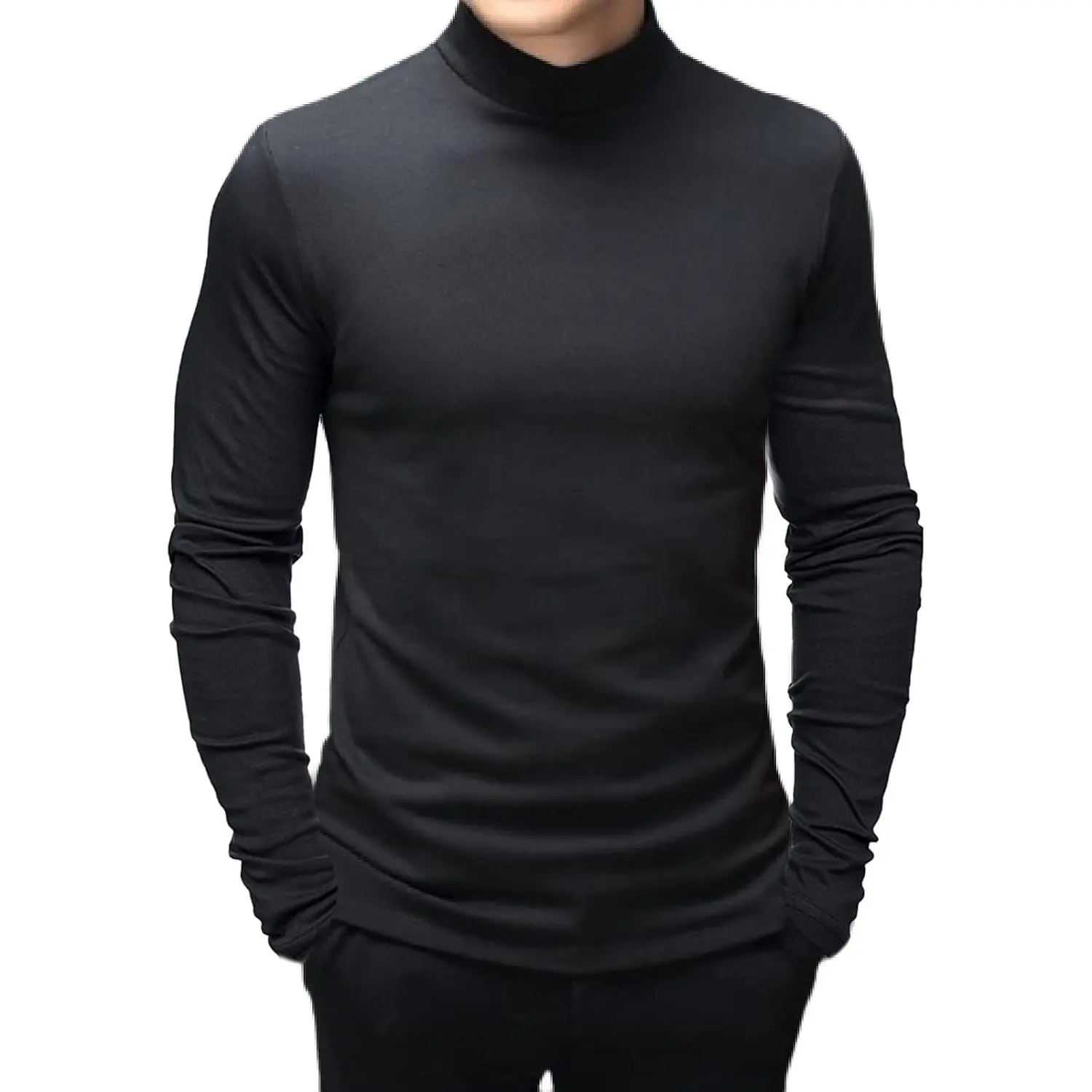 Men's Fashion Mock Turtleneck T-Shirts Long Sleeve Pullover Sweater Basic Designed Undershirt Slim Fit Top