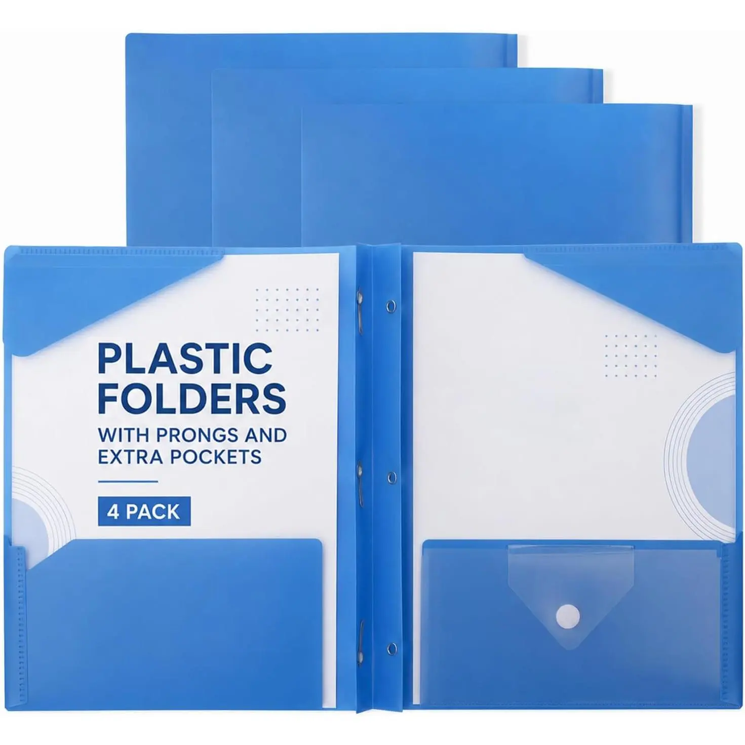 - Plastic Folders with Prongs and Extra Pockets, 4 Pack, Letter Size | Blue Extra Pocket Folder with Prongs, 3 Prong Folders for Document, File Folder for Office, School Supplies
