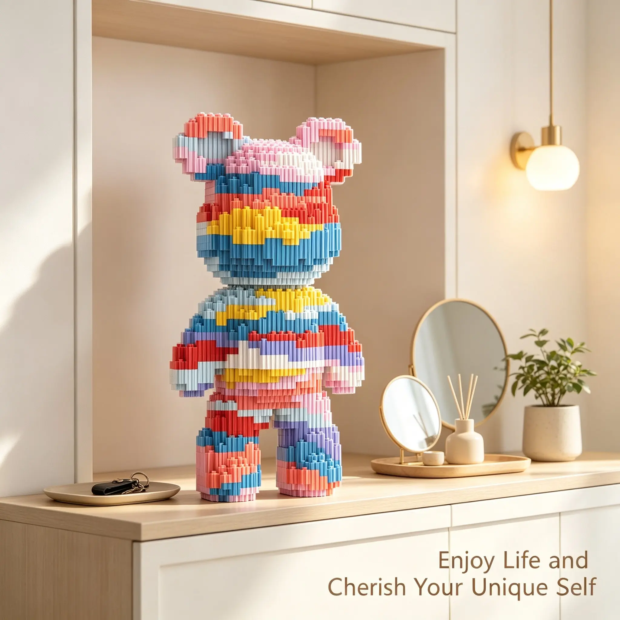 Bj Rainbow Bear Lucky Bear Building Blocks 3D Puzzle Model, Diy Building Block, Stress Relief Toy, Indoor Decoration, Birthday Christmas New Year Gift