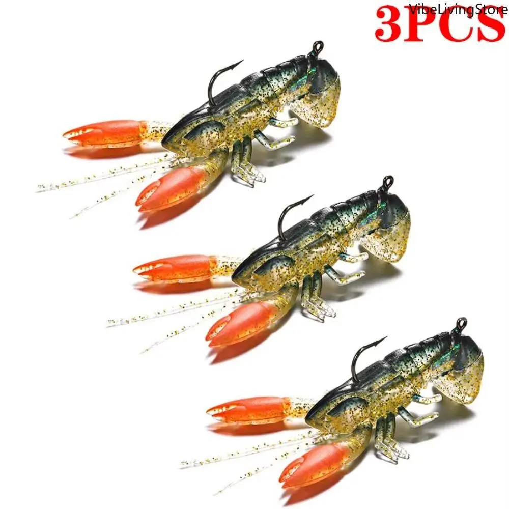 3-Piece Lifelike Crayfish Artificial Fishing Lures, Realistic Soft Fake Bait for Freshwater Bass Tackle