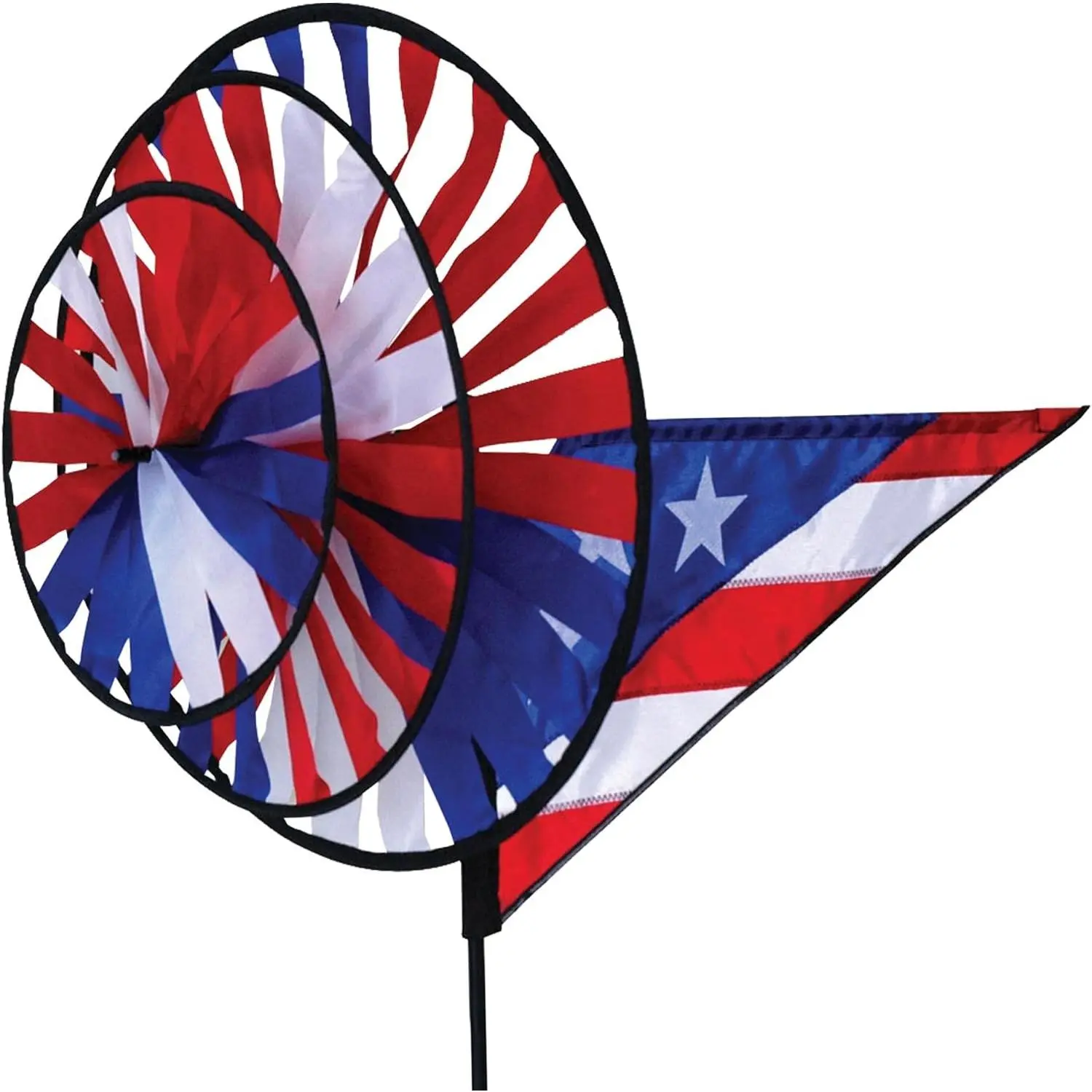 Triple Spinner Patriotic – Eye-Catching Garden Spinner with Colorful Triple Wheels, Durable Weather-Resistant Fabric, Easy Assembly, Outdoor Décor for Patios, Lawns & Holiday Displays