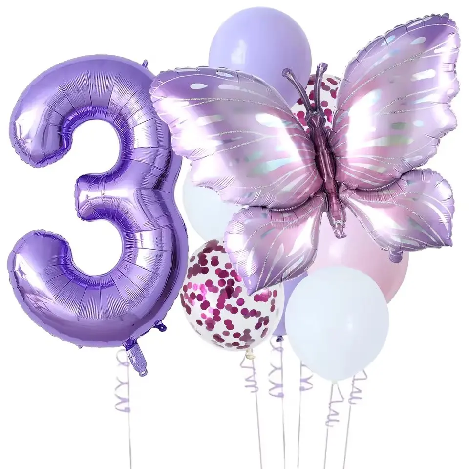 10pcs Butterfly 32-Inch Number Balloons Set, Colorful Aluminum Foil Balloons for Full Moon Party, Birthday Party, Christmas Decoration