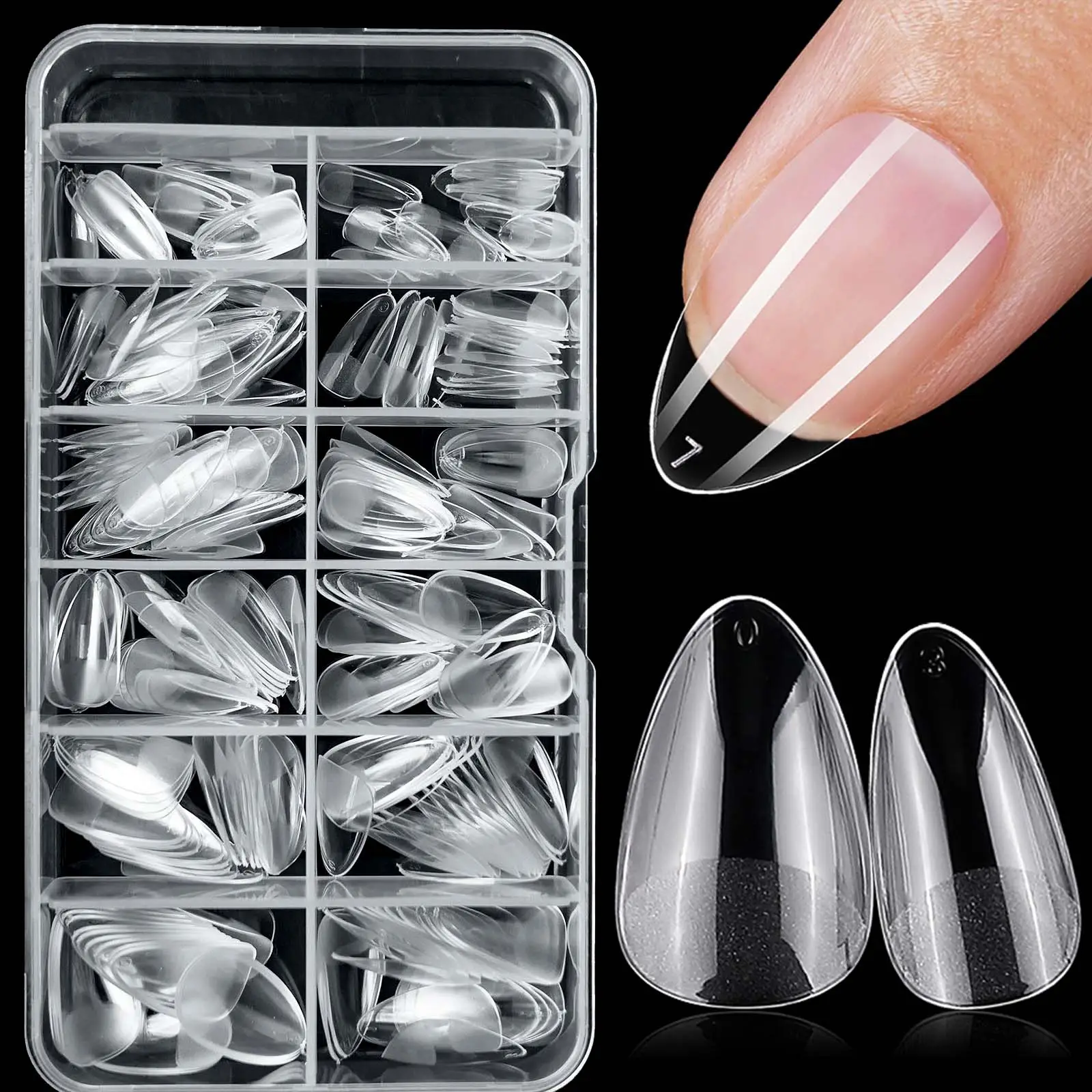 Short Almond Fake Nail Tips, 240pcs/box Clear Fake Nails for Nail Salon, Nail Extension, Press on Nails Making, Professional Manicure Accessories, Nai