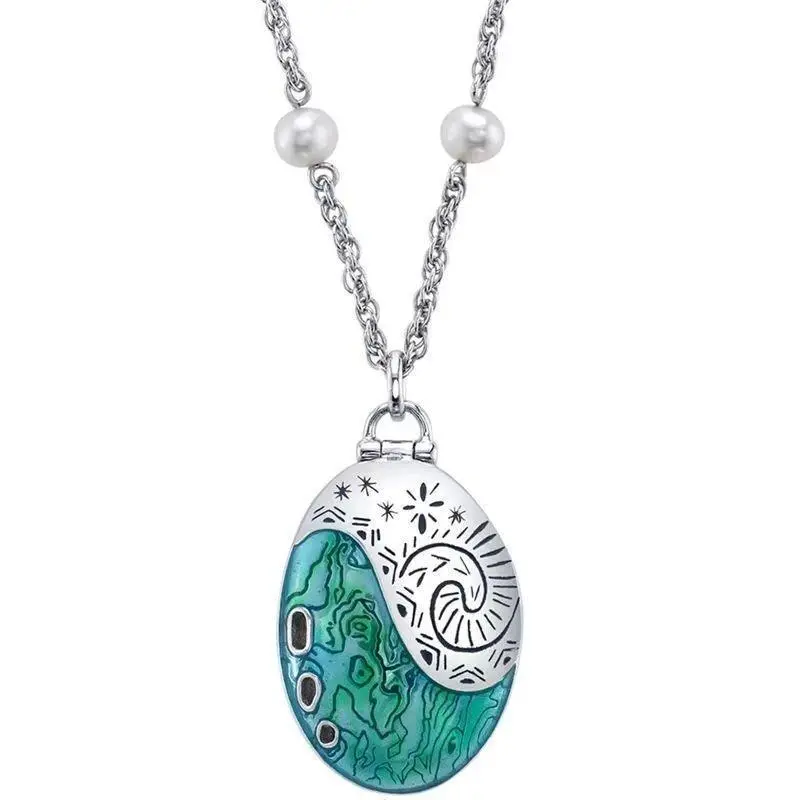 Anime Movie Moana Waialiki Cosplay Necklace Alloy Enamel Pearl Opening Pendant Choker Chain Girls Jewelry Accessory Prop