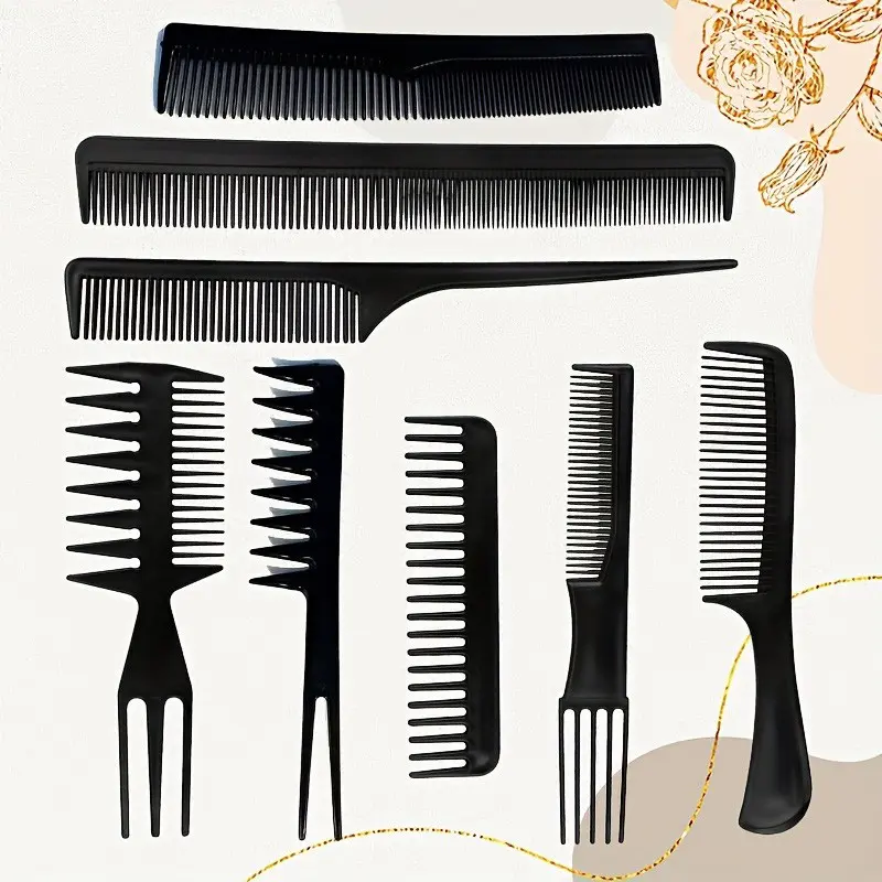 8pcs Hair Styling Combs Set, Wide Tooth Flat Comb, Double-Sided Rat Tail Fork Comb, Dense Tooth Hair Styling Tools for Men & Women