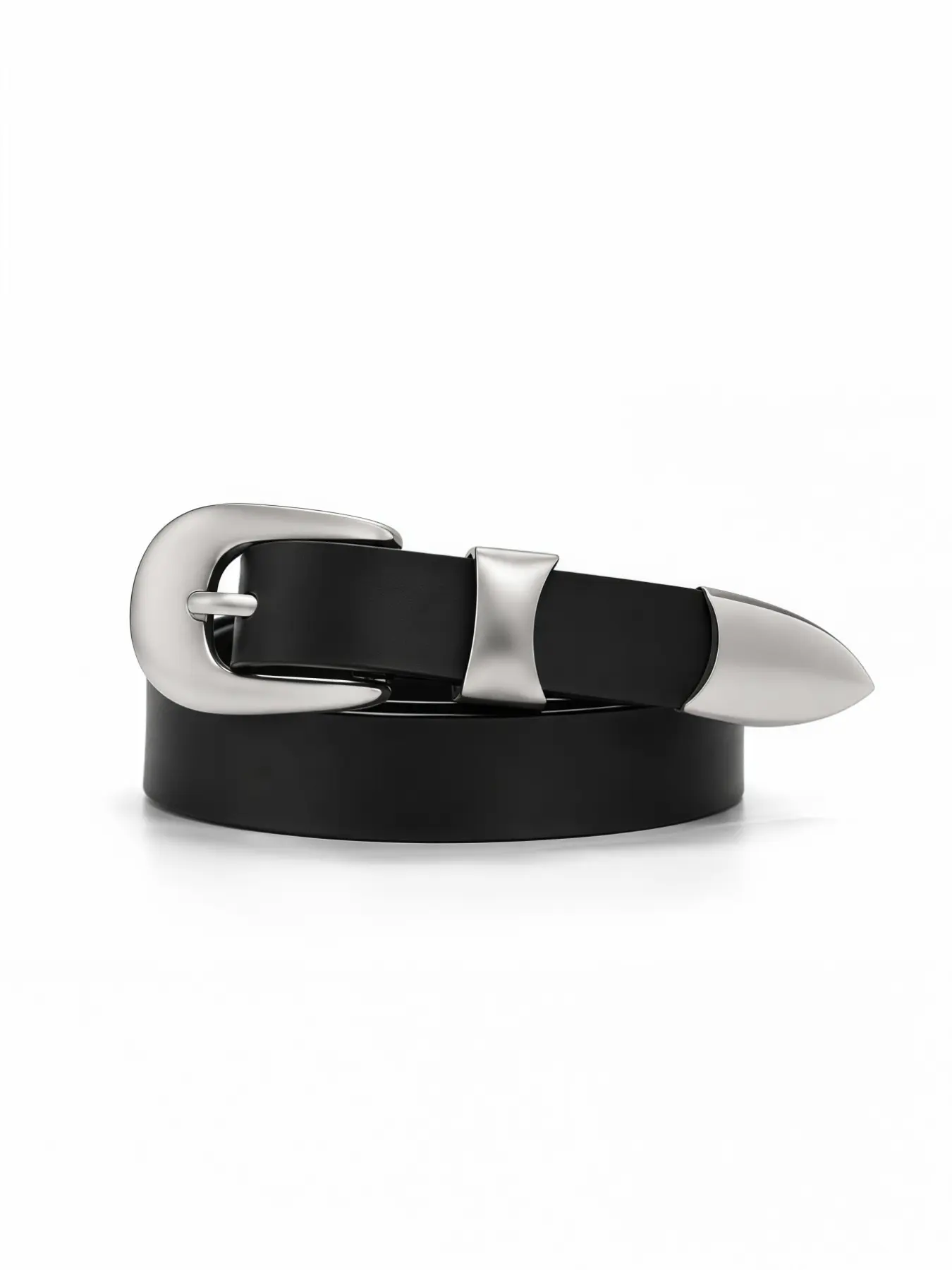 Slim Black Leather Belt with Metal Buckle and Tip – Classic Versatile Business Fashion Belt for Women & Men – Office & Casual Street Style Casual Style Belts PU Leather Belt