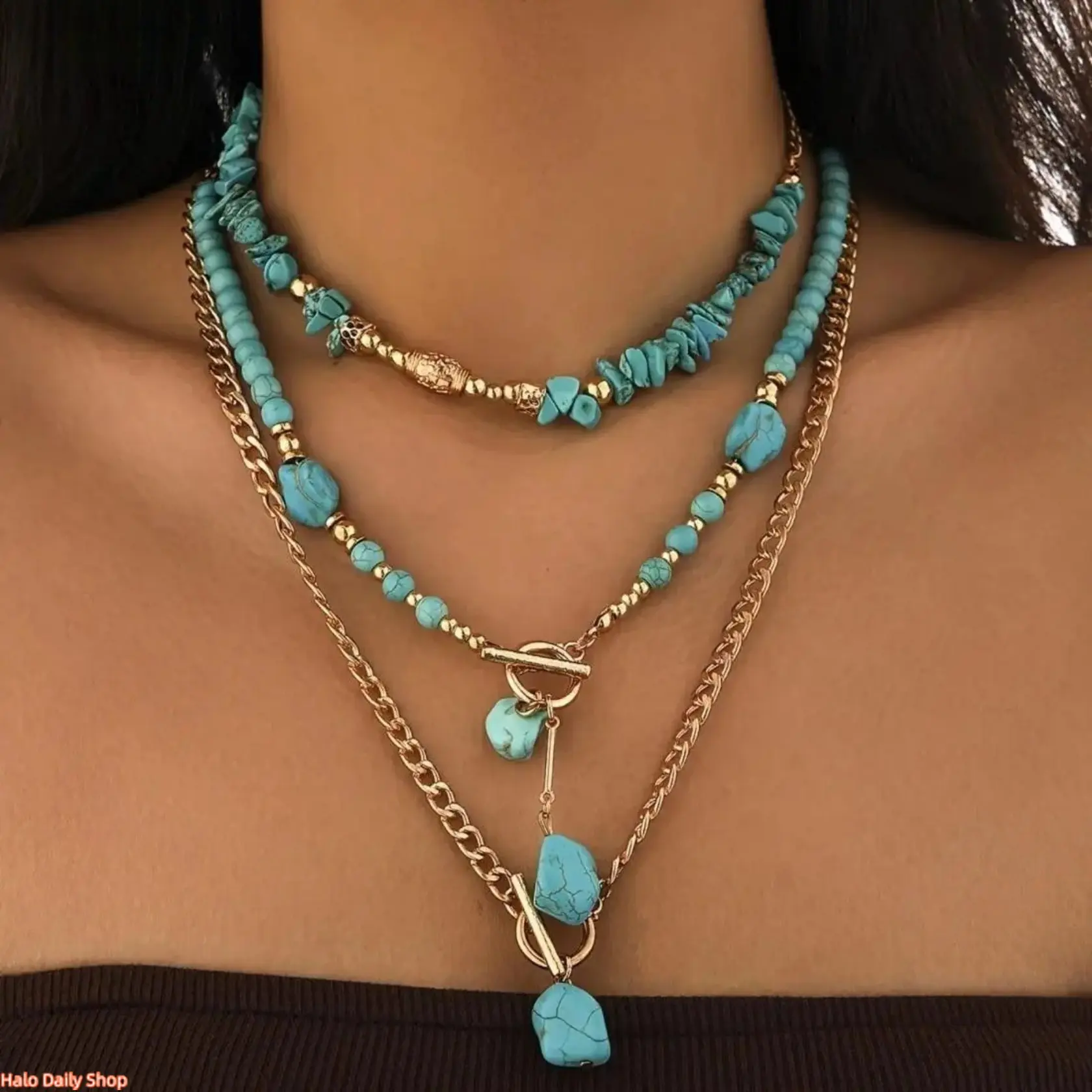 Women's Turquoise Choker Necklace - Bohemian Western Layered Jewelry Stack, Lightweight Turquoise Jewelry, Festival & Vacation Fashion Accessory, Festival Outfits, Stacking