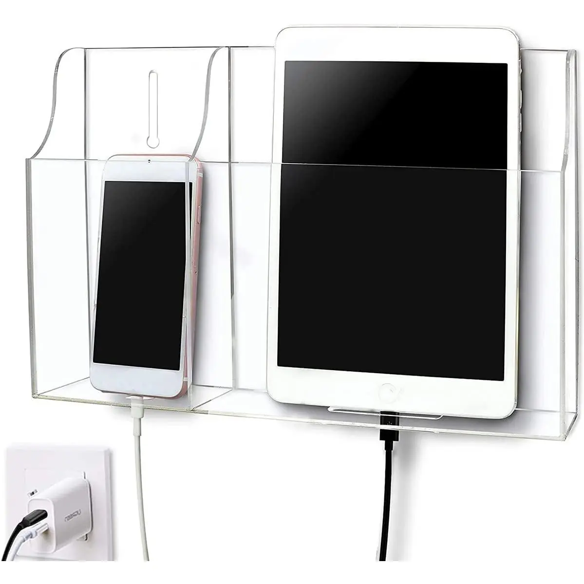 Clear Wall Tablet Holder  Wall Mounted Phone Holder for iPad, Remote Control Holder Laptop Stand for eReader Storage  with  Holes for Kindle