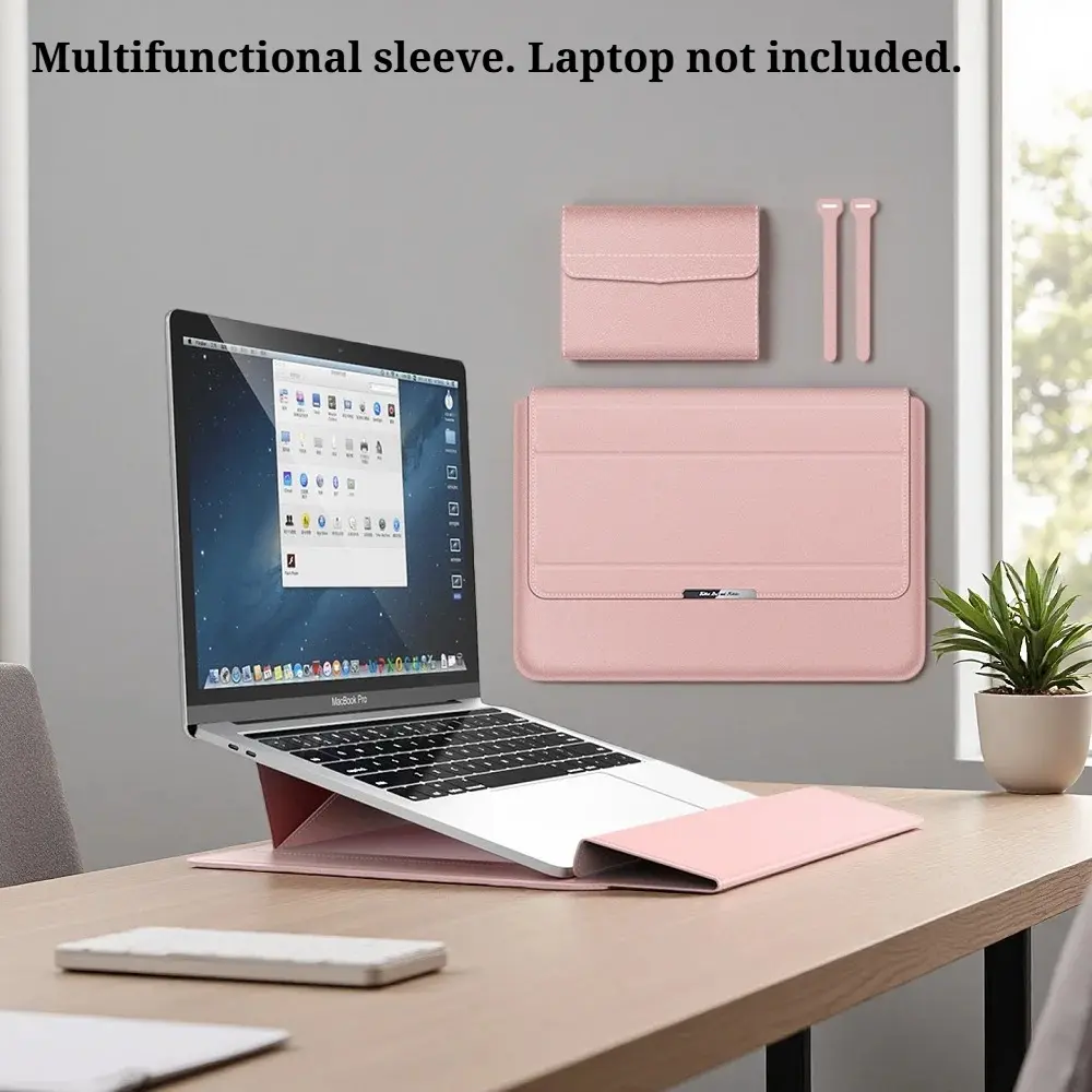 Multifunctional Laptop Sleeve Set with Stand & Power Bank Pouch - 11-17 Inch Universal Protective Case, Laptop Casing with Cable Organizer for MacBook, Dell, HP, Durable Pu Cover