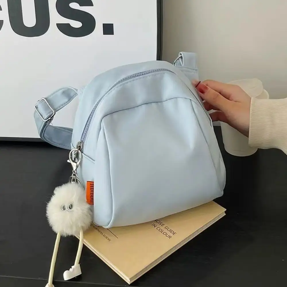 Women's Lightweight Nylon Shell Crossbody Bag, Large Capacity Shoulder Purse with Adjustable Strap and Cute Fluffy Charm, Trendy Minimalist Handbag for Travel, Shopping, Daily Commute and Everyday Use