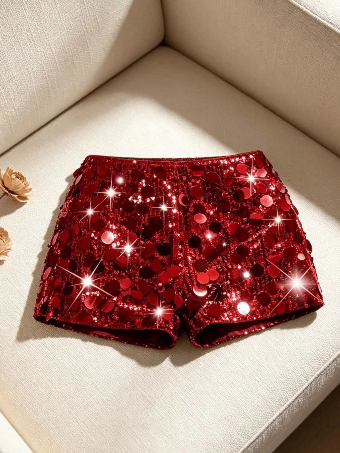European and American Style Party Solid Color Large Sequins High Waist Shorts, Slimming Bodycon Hot Pants, Sexy Shimmer Tween Pants, Single Piece