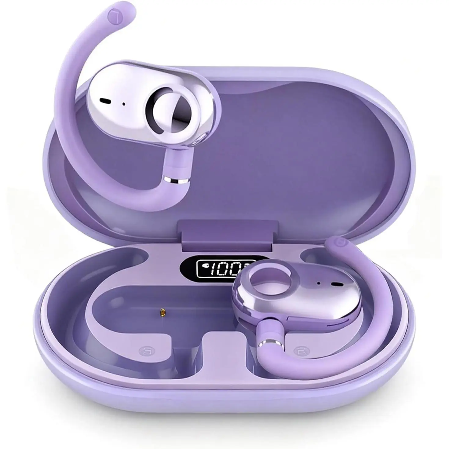 Purple Over Open Ear Earbuds Headphones Bluetooth Wireless Outside Out of Ear Buds Hook for Runners Wrap Around Ears Air Bone Conduction Headsets Workout Sports Eabuds Earphones with Earhooks
