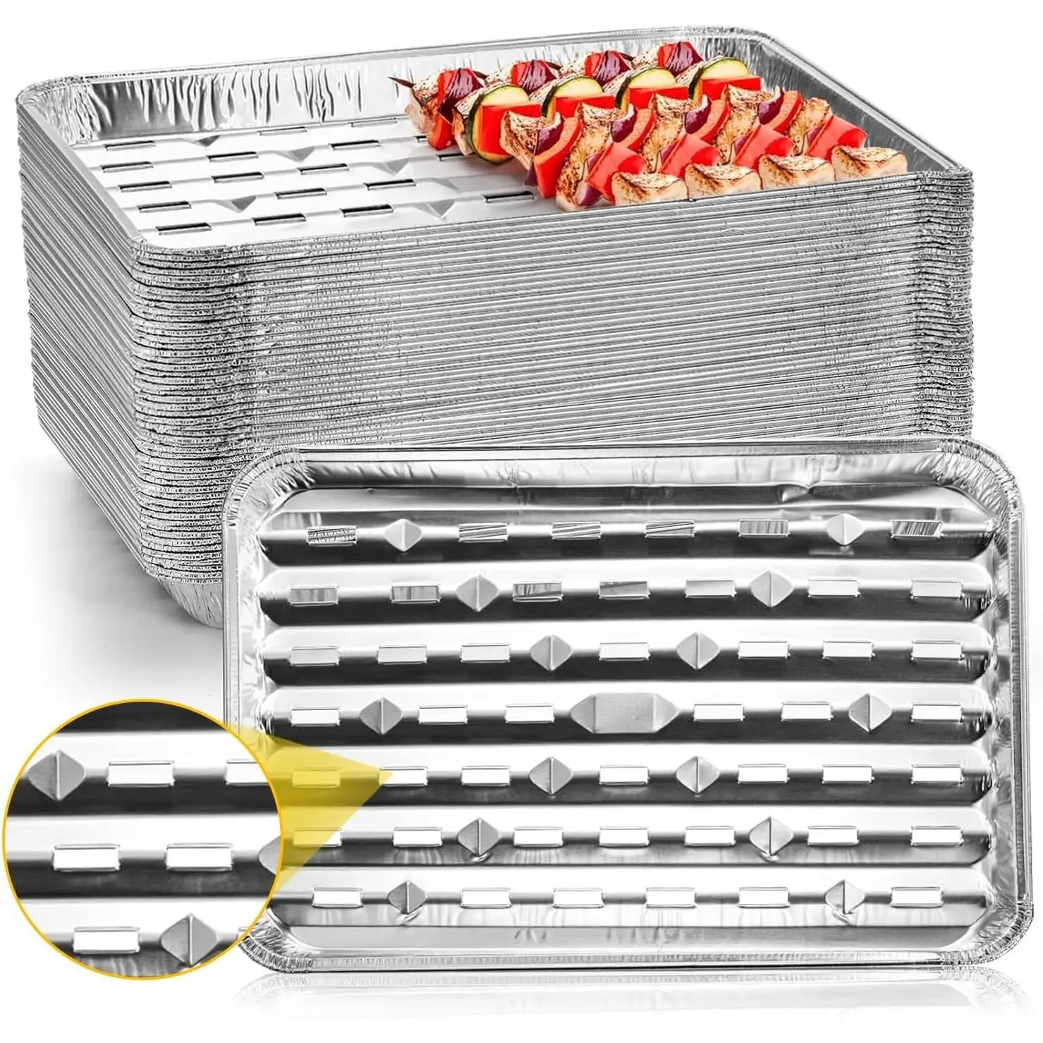 30 Pack Disposable Aluminum Pans with Perforated Bottom for Air Circulation - 13.4 x 9 x 1.1 Inch Food Containers, Aluminum Sheet Pans for Cooking, Baking, Heating, Storing, Meal Prep, Takeout