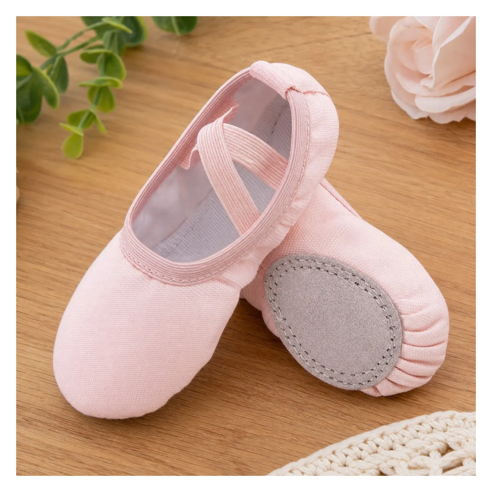 Toddler Girls No-Tie Split Sole Ballet Shoes with Lightweight Canvas Upper, Soft Cotton Lining, Suede Leather Outsole for Dance Training, Recitals and PerformancesGift