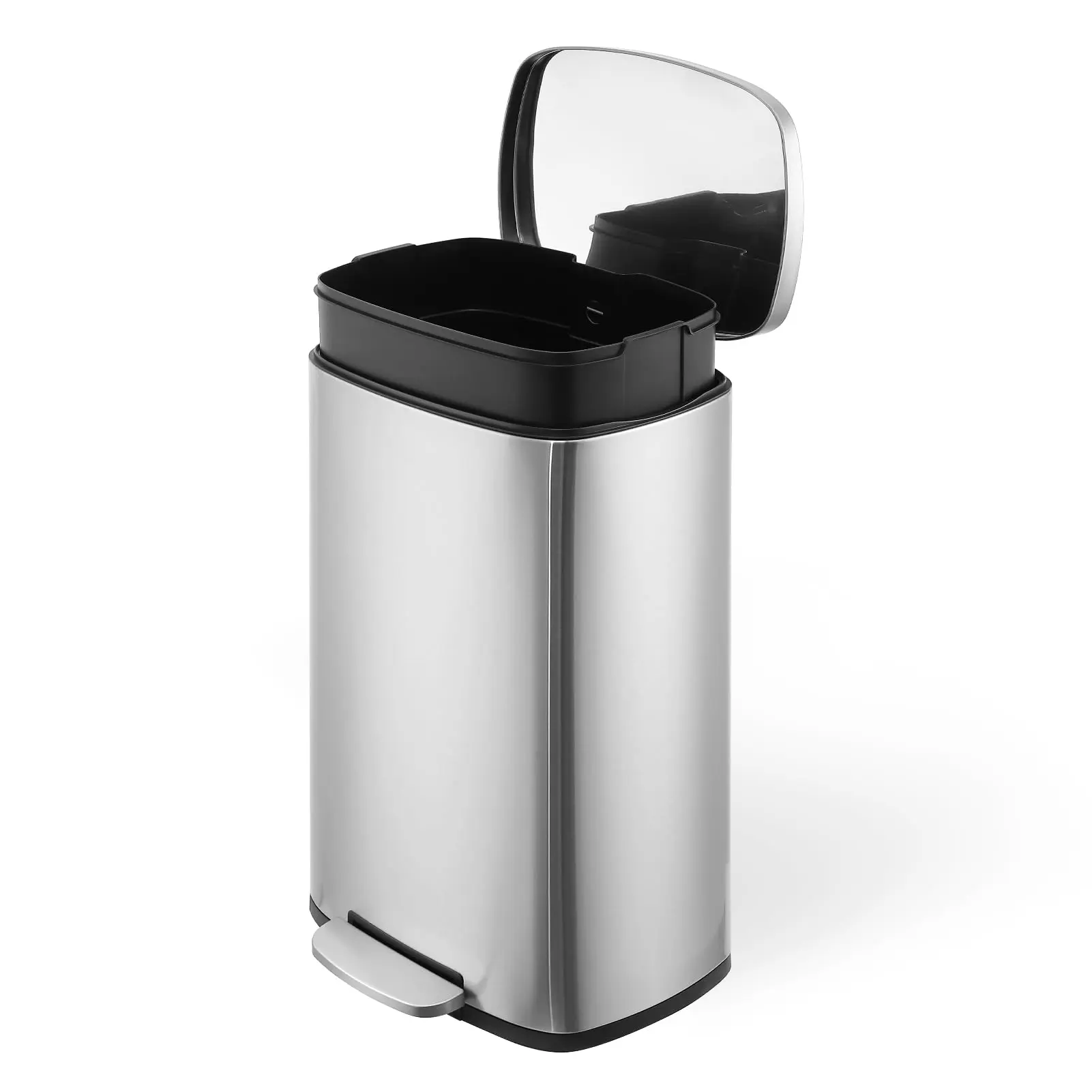 GARVEE Elegant GARVEE Kitchen Trash Can: Smudge Resistant, Rectangular Design with Soft-Close Foot Pedal, Brushed Stainless Steel Finish, Perfect for Home or Office, 50 Liter/13 Gallon Capacity.