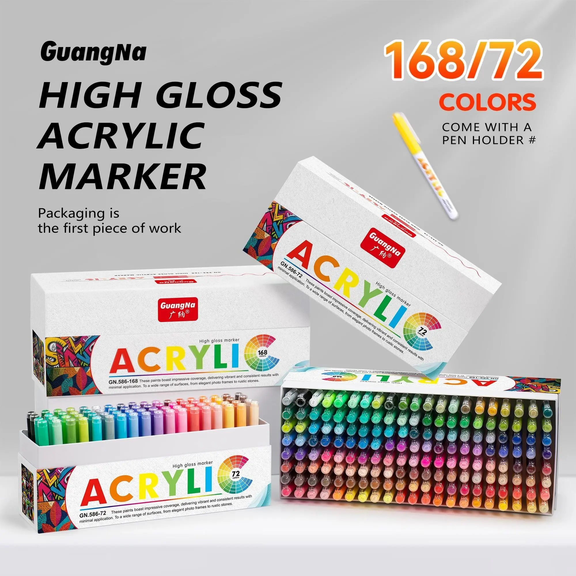 72-168 Color High Gloss Acrylic Gel Pen Set, 1.0 Hard Tip, High Visibility, Ideal for Hand Drawing, DIY, Sketching, Art Supplies, Back-To-School Gift