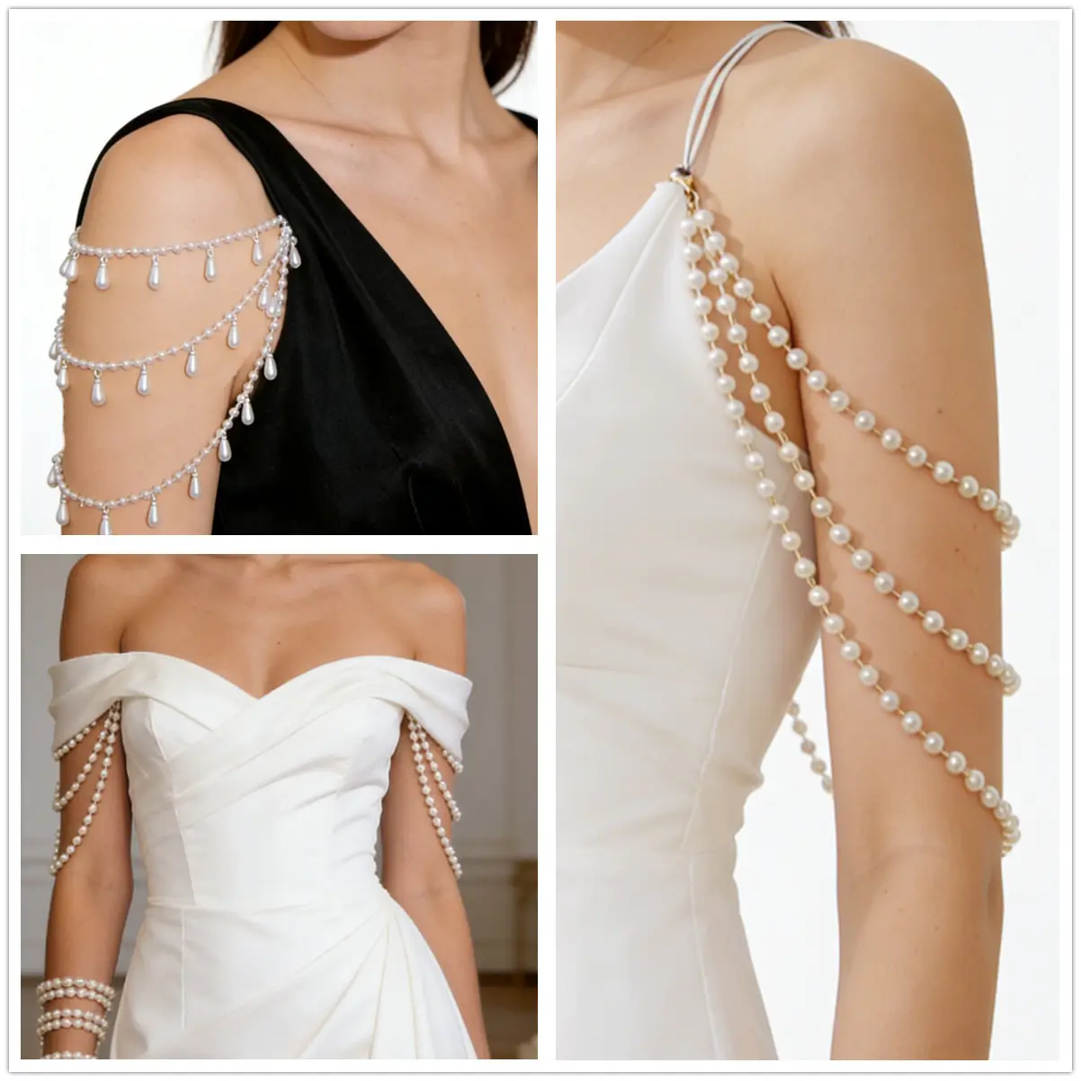 European and American-style, minimalist, and trendy pearl multi-layer shoulder chain, perfect for wedding dresses, as an arm chain, a unique shoulder accessory, and for parties and banquets