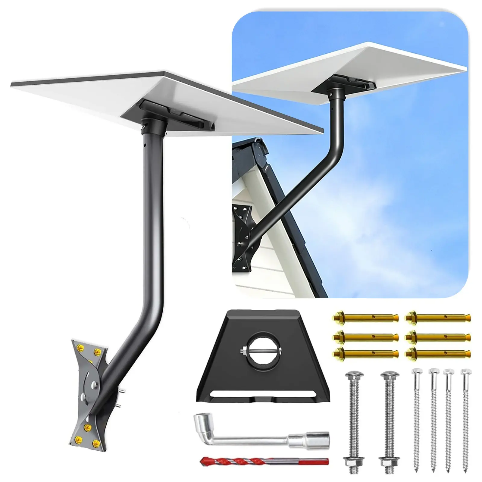 Adjustable Wall & Roof Mount Bracket Metal Brackets Compatible with Starlink Gen3/V3/4/4X Standard Dish, 0-180° Rotatable Tilt Mounting Kit with Wood & Concrete Installation Screws
