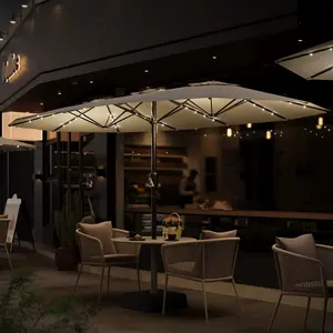 Oversized 15FT Rectangular Patio Umbrella with Stand and Solar LED Lights – Outdoor Sun Shade Canopy, UV Protection, Waterproof, Windproof, Easy Assembly, Sturdy Base for Garden, Deck, Pool, Backyard – Green
