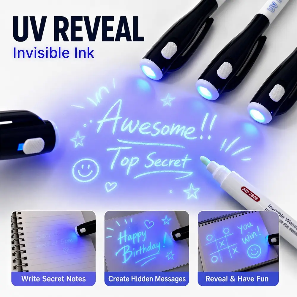 12-Pack Invisible UV Fluorescent Pens, Perfect for Secret Notes and Hidden Messages, Ideal for Parties and Fun Activities