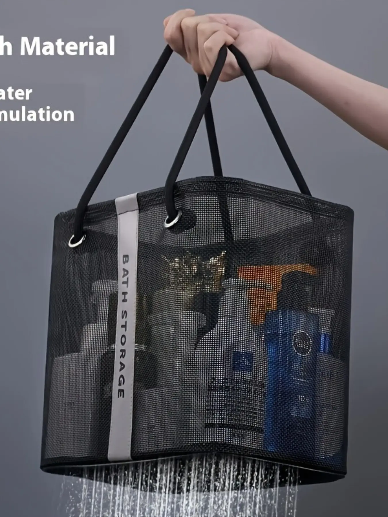 Foldable Mesh Bathroom Storage Bag, Lightweight High-Quality Dual Handle Design, Waterproof Durable Travel Essential Organizer, Waterproof Toiletry Bag ()