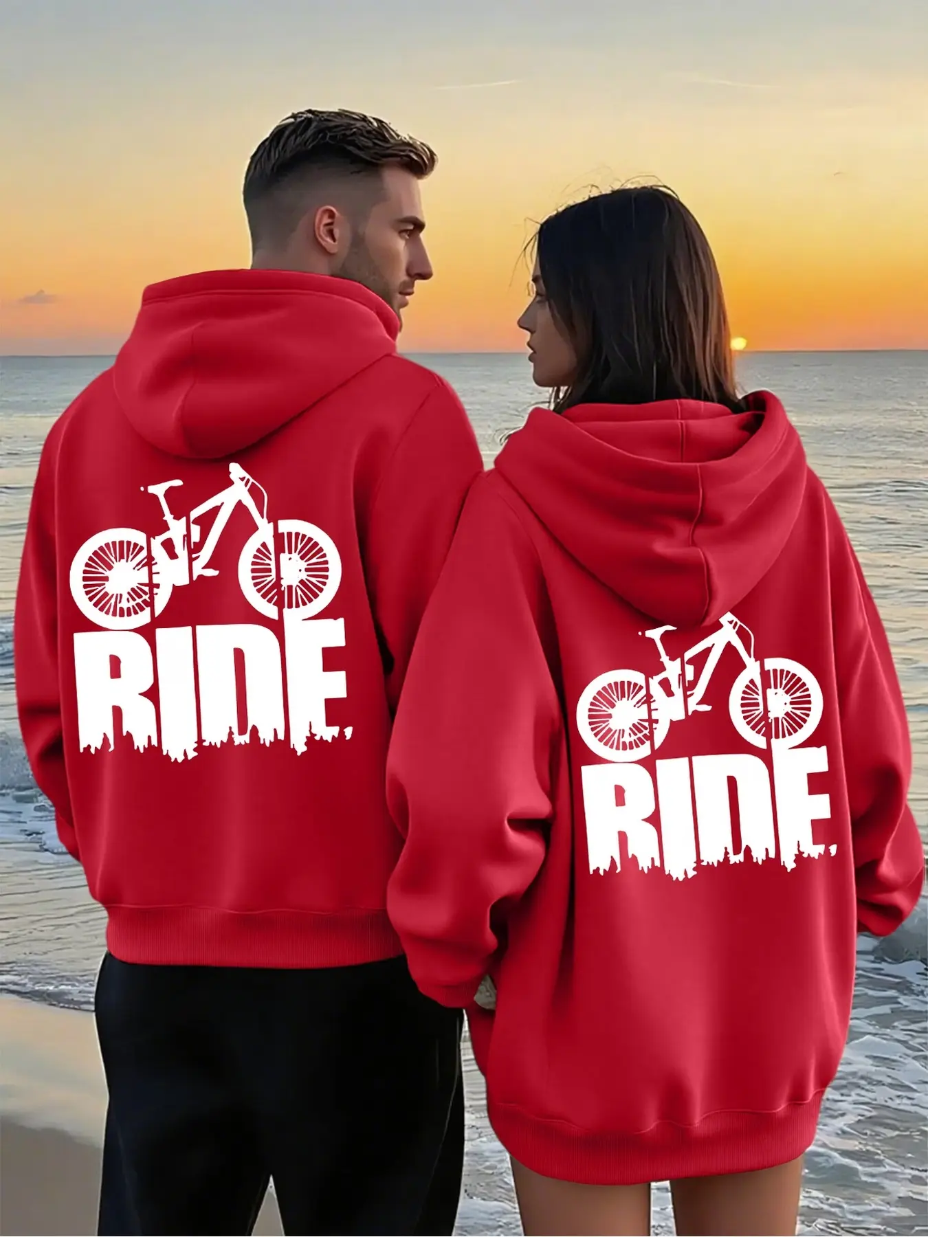 2Pcs Couple Zip Up Hoodies With Art Geometric Print, Loose Flexible Sweatshirts With Large Pockets, Ideal Outfits For Couple Hiking And Short Trips In Autumn Winter