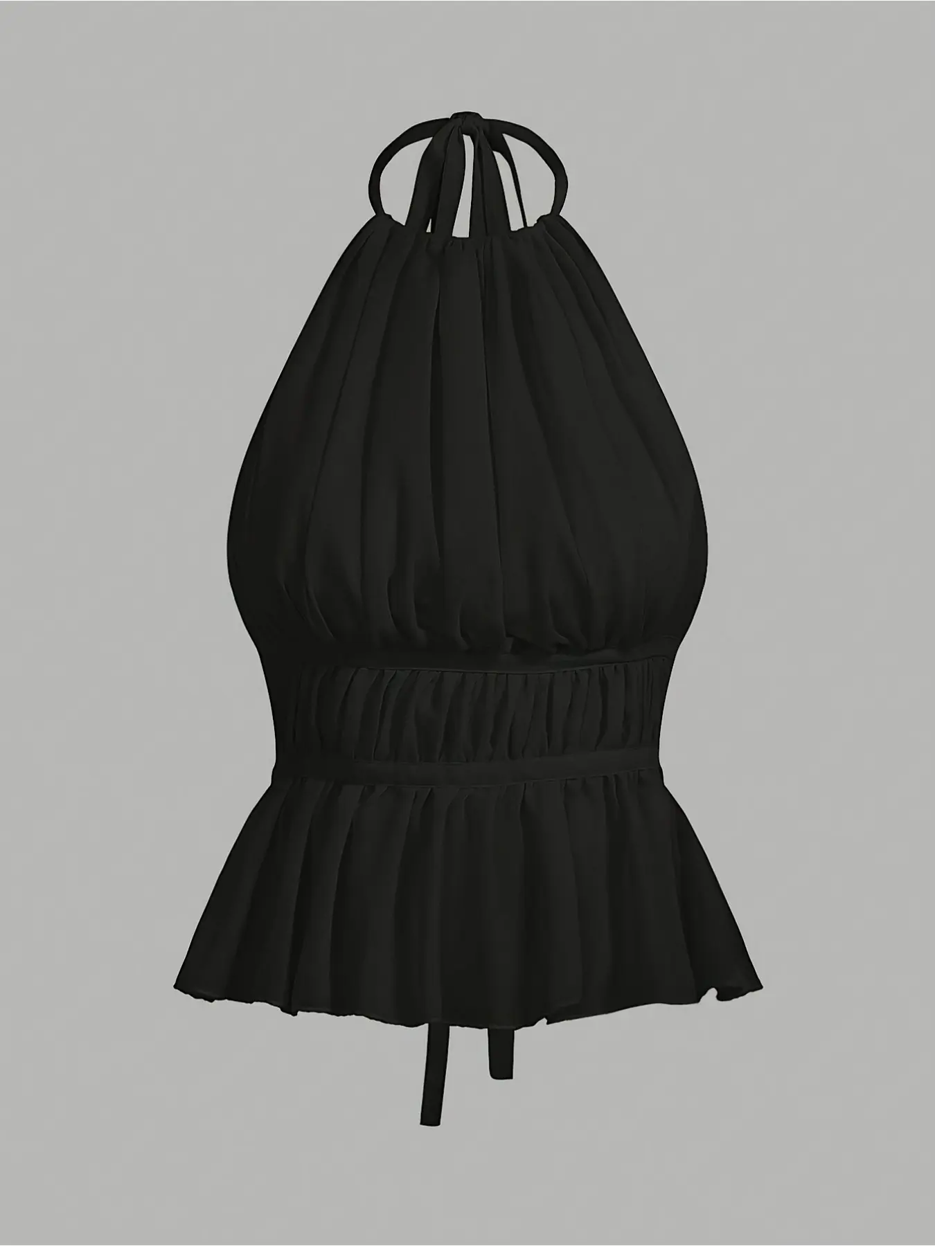 Women's pleated halter neck waist-tie backless cinched vest, Womenswear