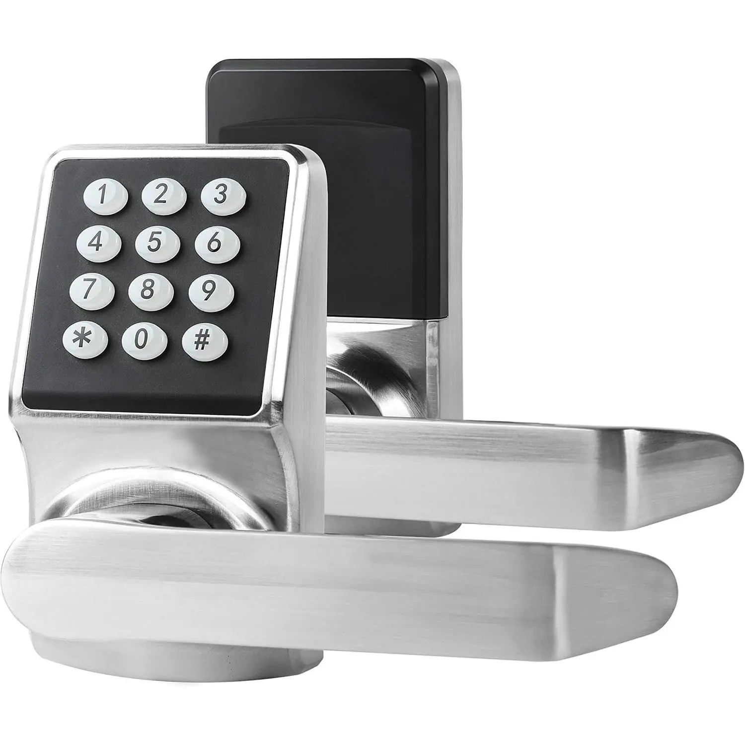 Keypad Door Lock with Handle - Electronic Door Knob with Keypad for Front Door, Keyless Entry Code Lock with Fob & Key, Digital Lock for Front Door, Brushed Nickel, 1PackGift