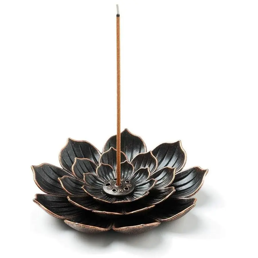 1 Count 3 Layer Buddha Incense Burner, Incense Holder for Sticks, Brass Lotus Design, Detachable Ash Catcher Collector, Easy Cleaning, Ideal for Home Decor & Rituals, Aroma