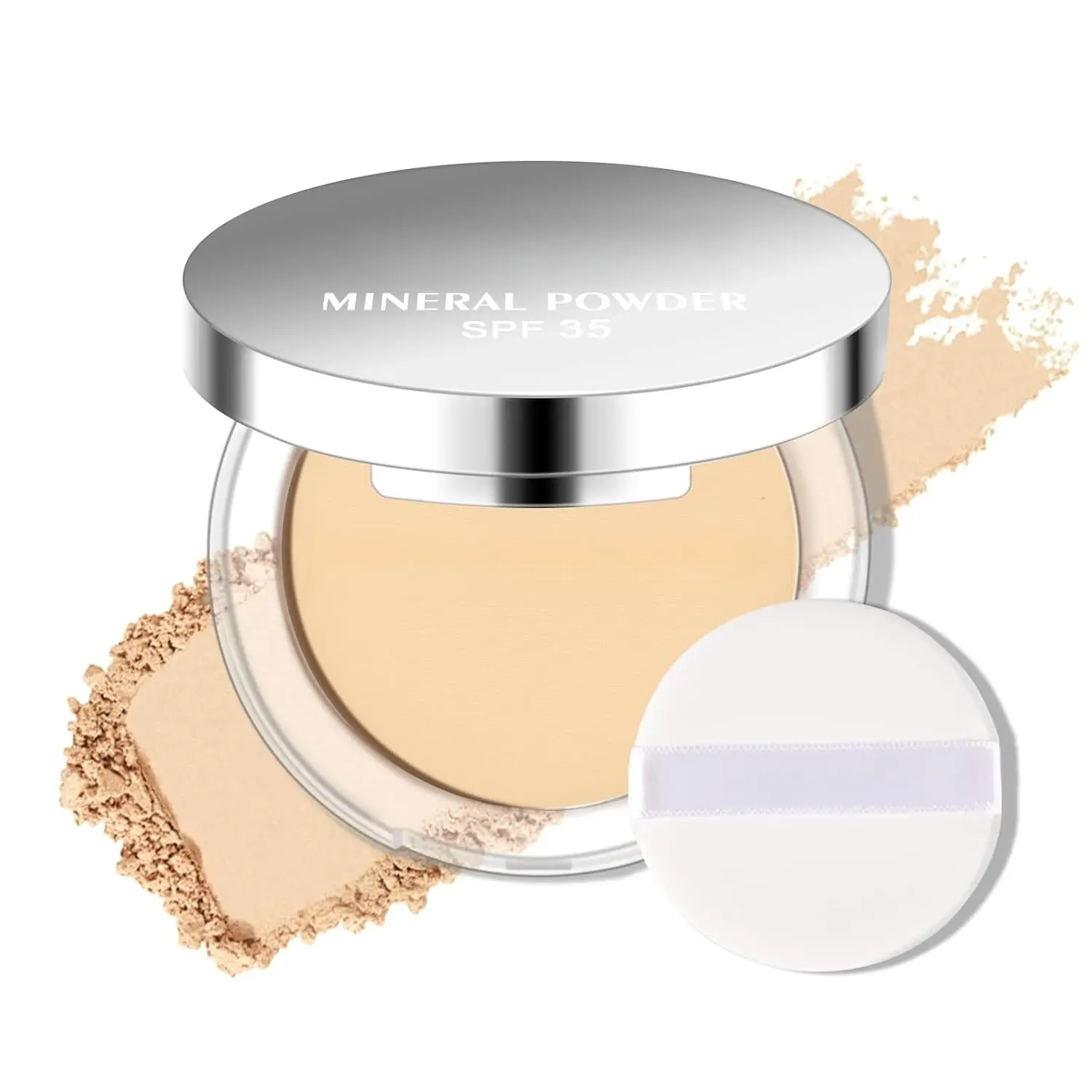 4-in-1 Mineral Pressed Powder, SPF 35 Powder Foundation with Concealer and Finishing, Matte Weightless Buildable Foundation, Light to Medium Coverage, 06 Natural Beige