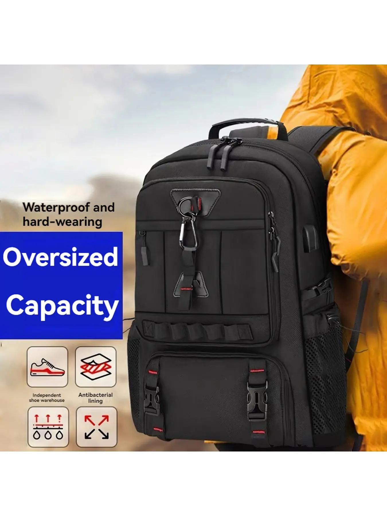 Large Capacity 60L/80L Expandable Multifunctional Best Travel Backpack, Independent Shoe Compartment, 17 Inch Laptop Bag, Ideal for Business Camping Hiking