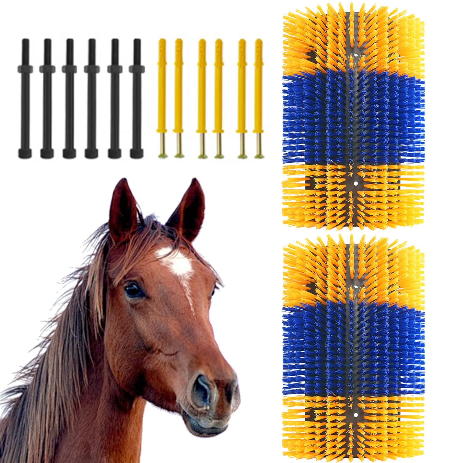 2PCS Heavy-Duty Livestock Grooming Brushes, Flexible Animal Back Scratcher for Cows, Horses, Goats - Includes Mounting Hardware