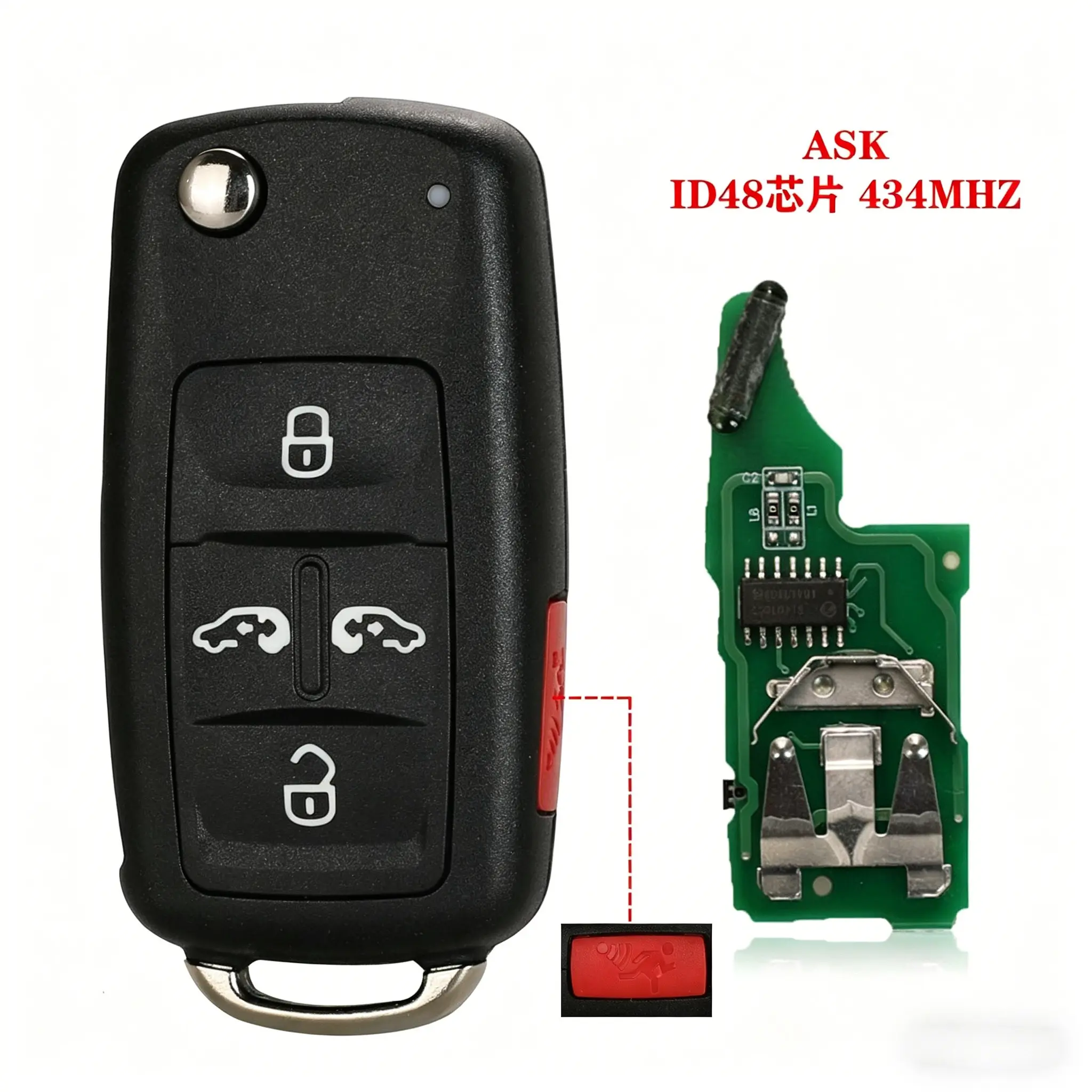 5 Button Flip Semi-Smart Remote Car Key 434MHz ID48 Chip 5K0837202AD HU66 For VW Volkswagen Golf Jetta Beetle Tiguan Touran