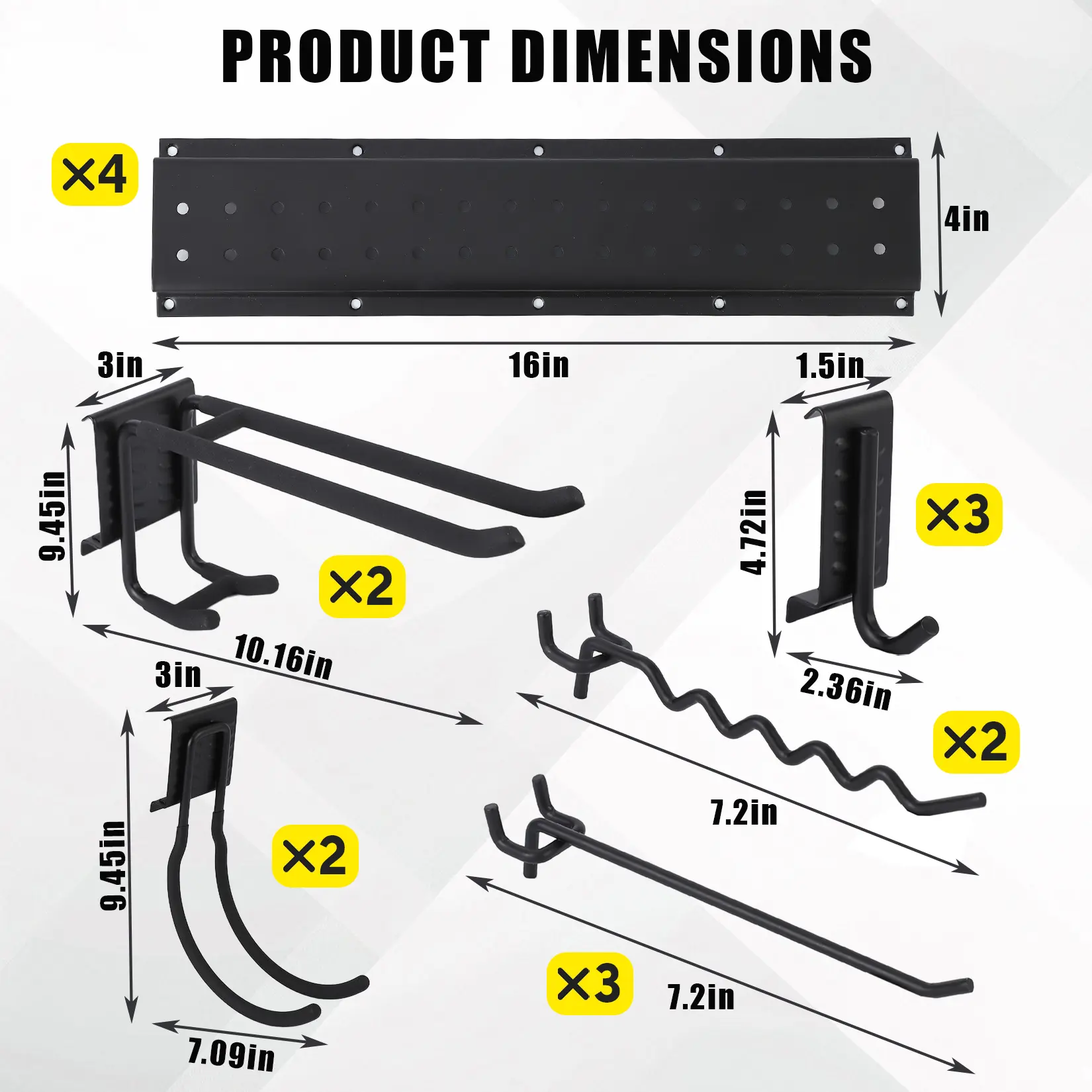 Heavy Duty 66 Inch Wall Mount Garage Tool Organizer, Adjustable Storage Rack with 12 Hooks, 4-Hole Slot Black Tool Hanger, Wall Storage System for Garage, Basement, Yard and Storage Unit