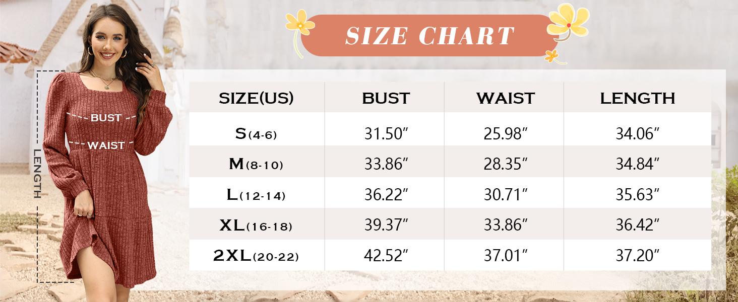 WIHOLL Womens Square Neck Long Sleeve Fall Dresses Casual Babydoll Sweater Dress SpringStatements