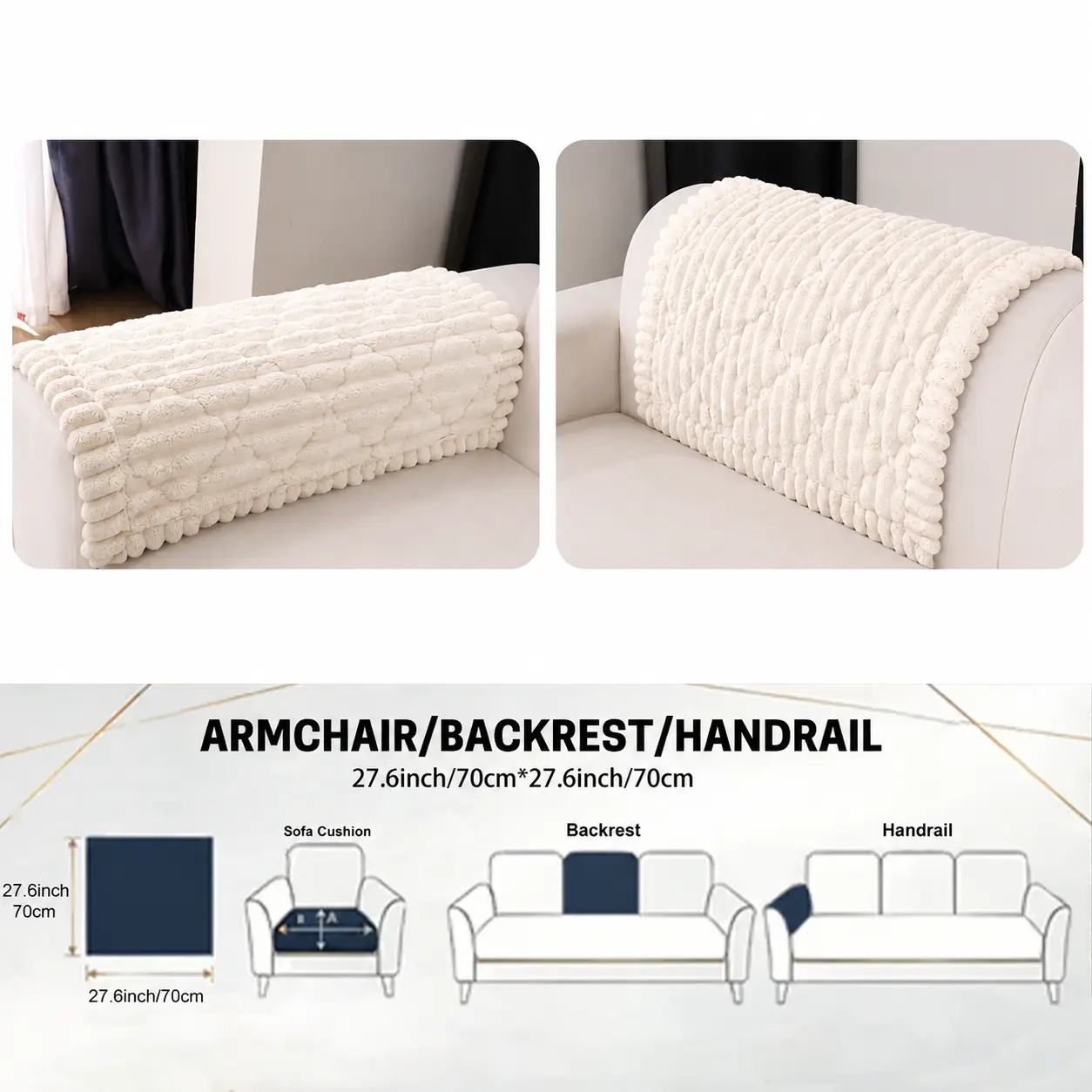 1PC Quilted Nonslip Sofa Armrest Cover Lengthen Universal Headrest Backrest Slipcover, 70cm Multi-use Furniture Protector for Sectional Couch Armchair, Pet Friendly Anti Scratch Sofa Arm Cover