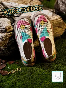 Women's Breathable Mesh Print Slip-On Shoes, Soft Rubber Sole Anti-Slip Casual Sandals, Ideal for Daily Commute, Vacation, Beach Footwear size runs small ,order one size up