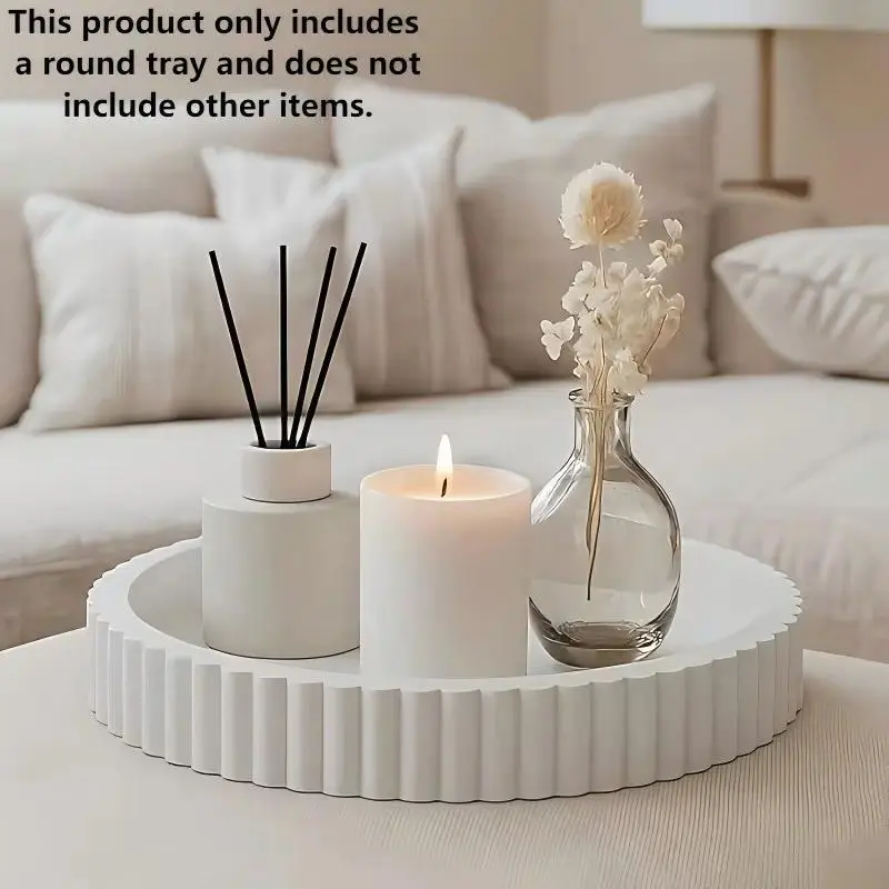 Decorative Coffee Table Tray: White/Black Round Tray with Modern Wave Design, Artistic Centerpiece for Living Room, Dining Room, Kitchen Counter & Bathroom. Multi-Functional Tray for Christmas Gifts, Perfume Display & Coffee Bar Decor, Minimalist Art Deco