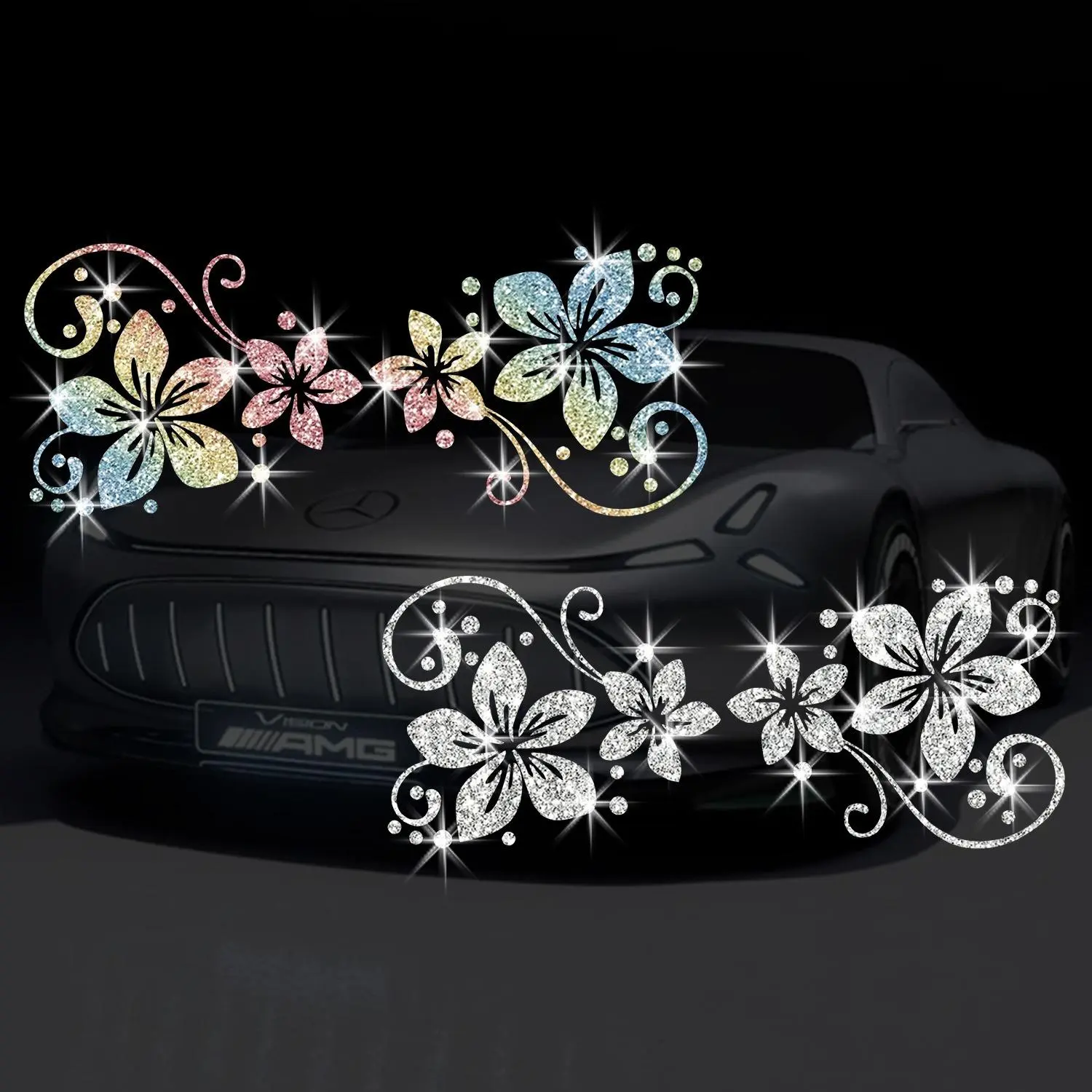 Accessories for Car, Cherry Blossom Vine Glitter Vinyl Decal, Reflective and Water-Resistant Exterior Auto Styling Car Decor for Women, Car Decorative Sticker